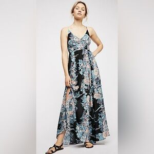 Free People Black and Blue Floral Maxi Dress
